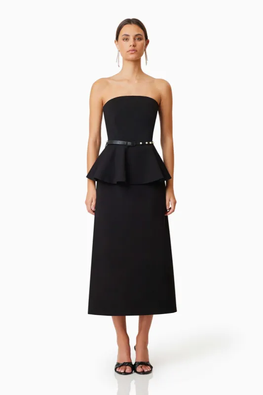 Sonnet Strapless Midi Cocktail Dress in Black sold by Elliatt