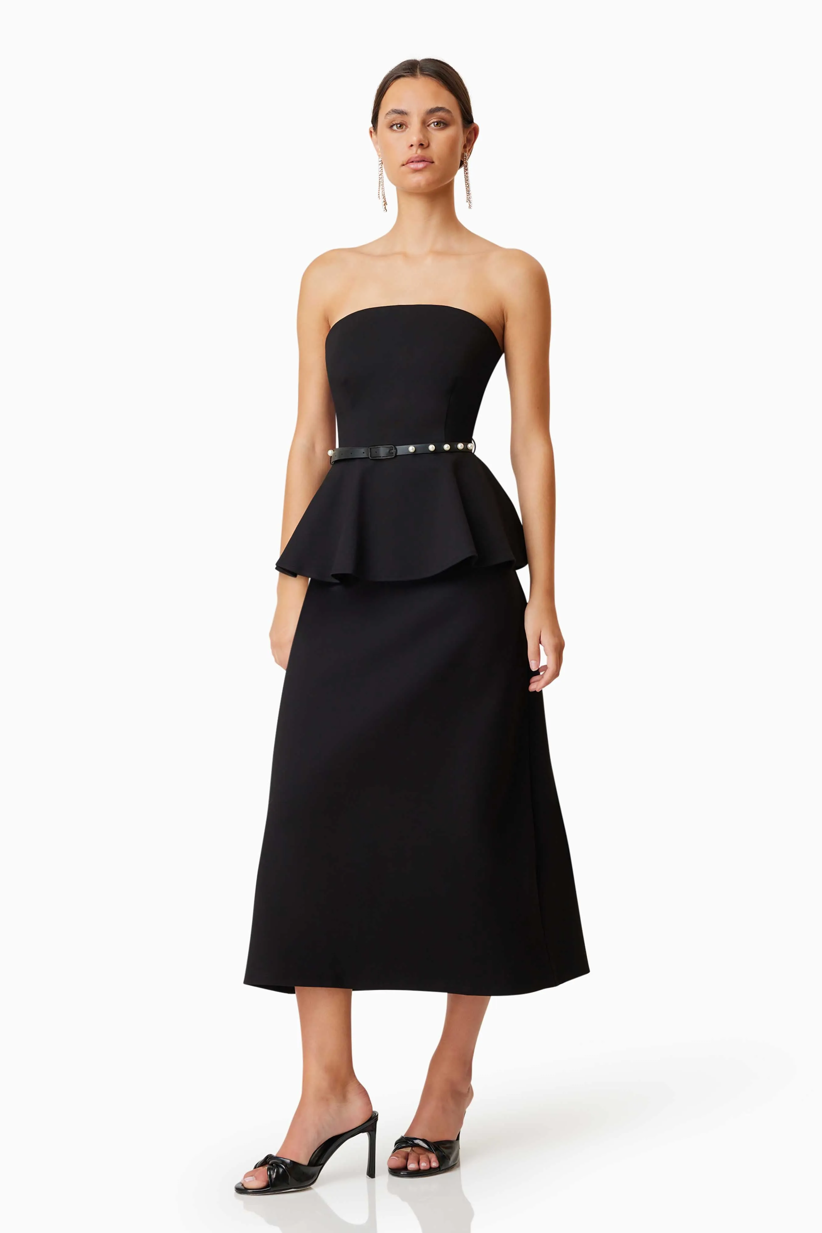 Sonnet Strapless Midi Cocktail Dress in Black sold by Elliatt product image thumbnail 3