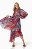 Thea Long Sleeve Floral Midi Dress in Red sold by Elliatt