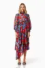 Thea Long Sleeve Floral Midi Dress in Red sold by Elliatt