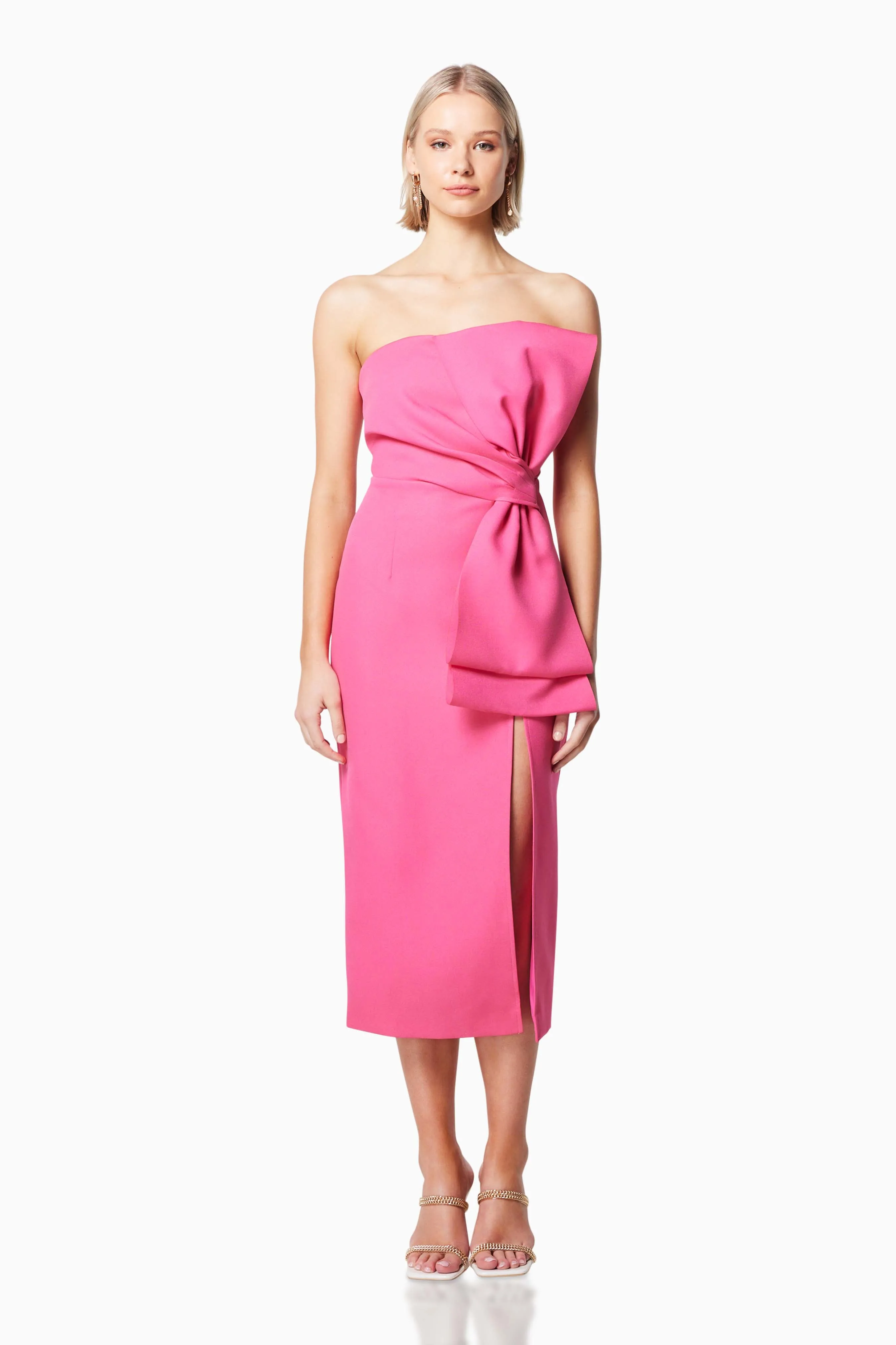 Brighton Strapless Midi Dress in Pink sold by Elliatt