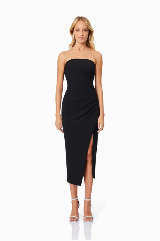 Charlotte Strapless Midi Dress in Black sold by Elliatt