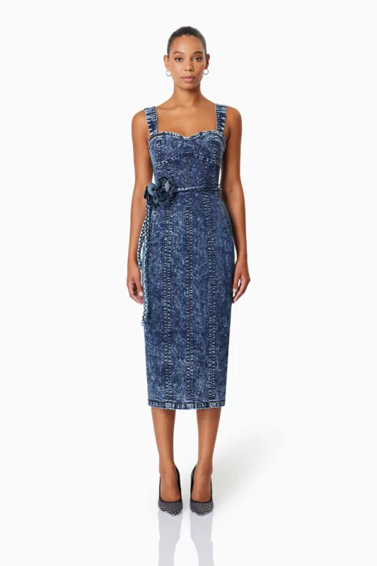 Camila Midi Denim Dress in Blue sold by Elliatt