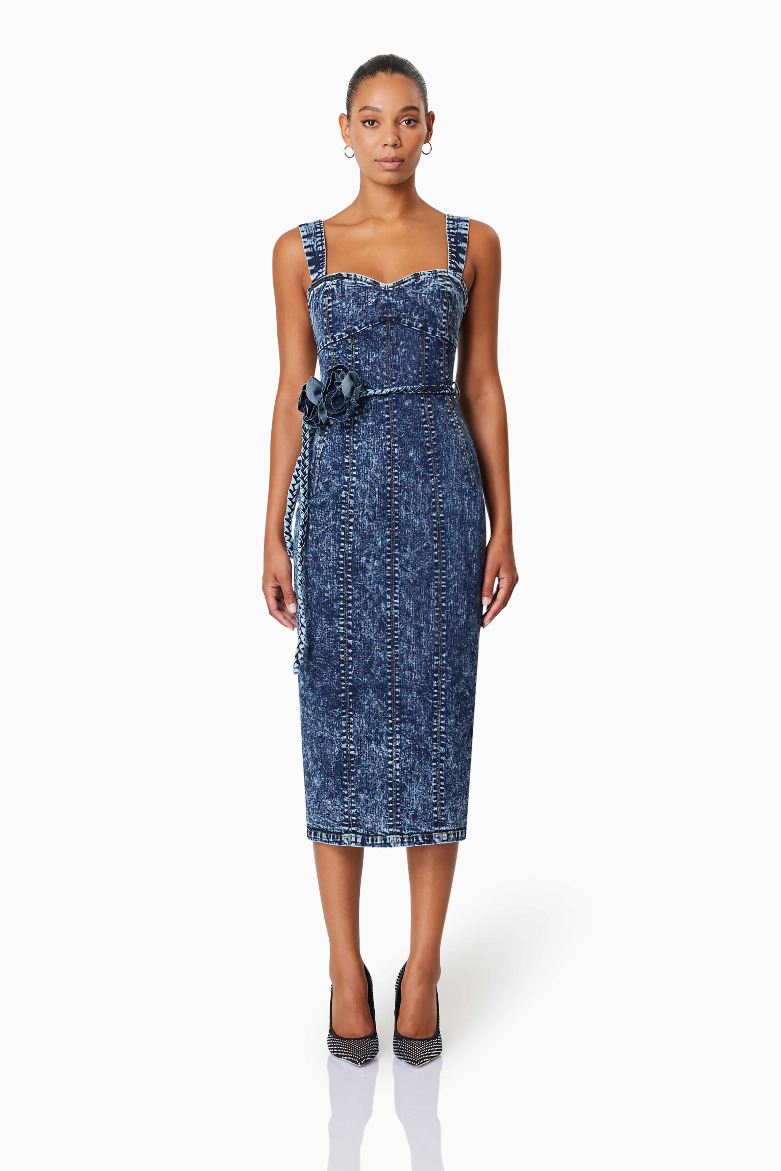 Camila Midi Denim Dress in Blue sold by Elliatt