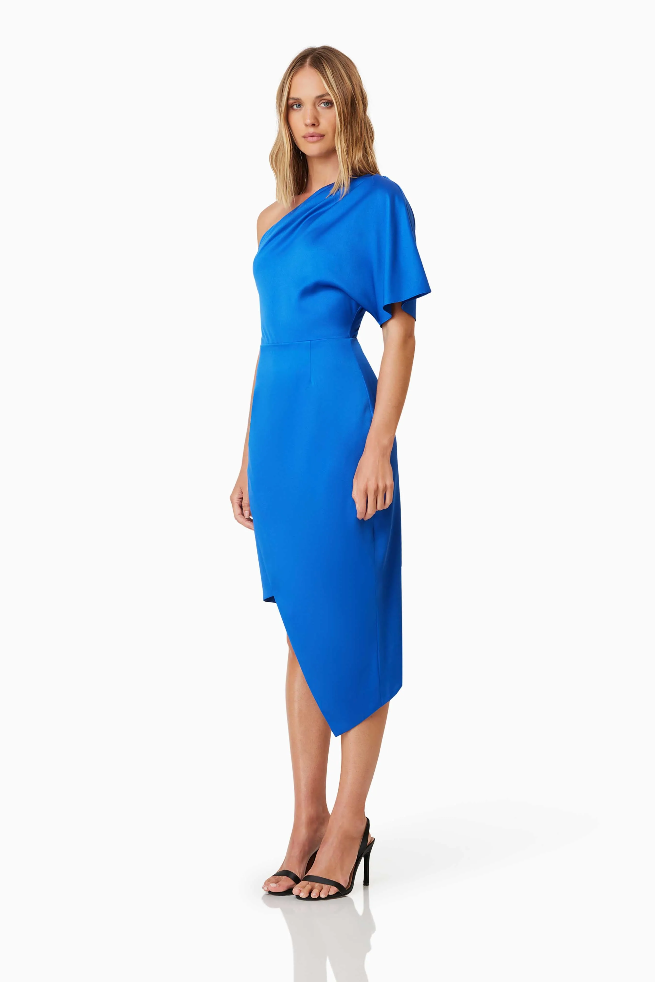 Chiara Assymetrical Satin Midi Dress in Blue sold by Elliatt product image thumbnail 2