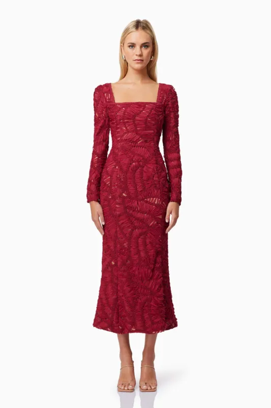 Addison Long Sleeve Midi Dress in Red sold by Elliatt