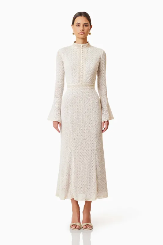 Bella Knit Crochet Midi Dress in White sold by Elliatt