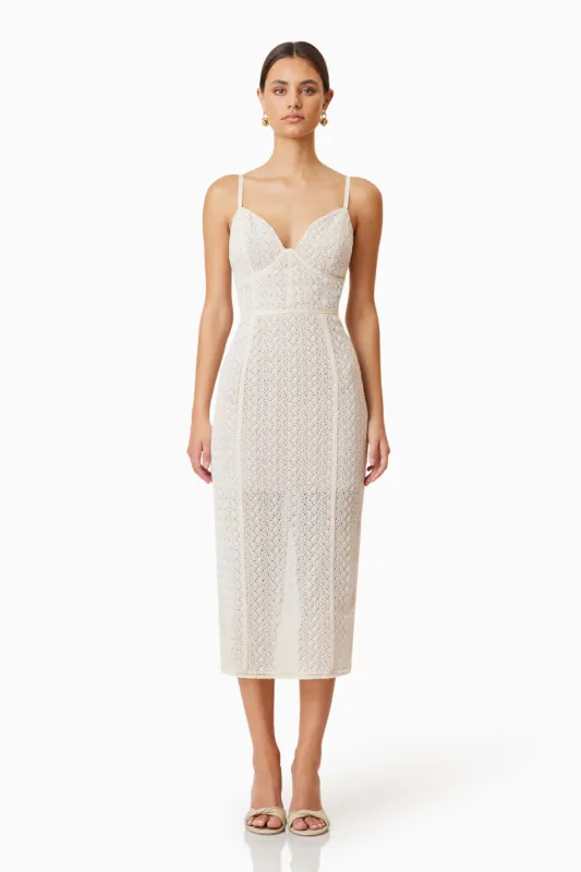 Bella Bodycon Cocktail Midi Dress in White sold by Elliatt