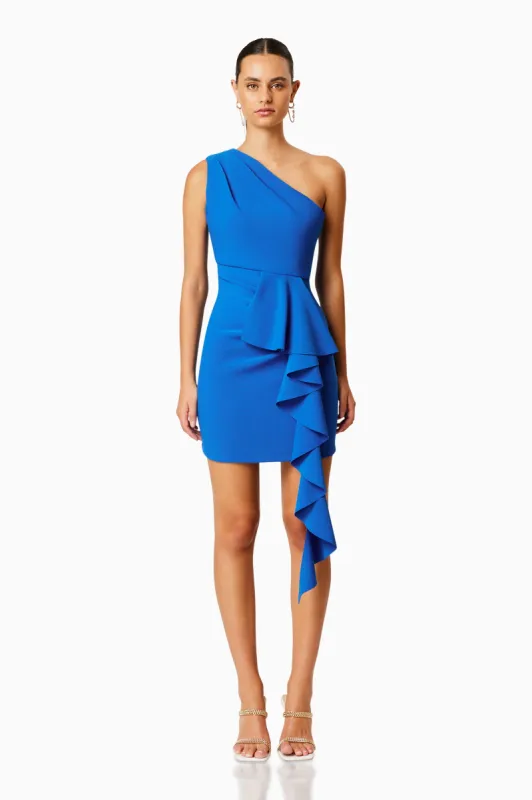 Cypress One Shoulder Mini Dress in Blue sold by Elliatt