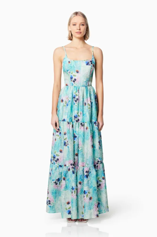 Gardenia Floral Maxi Dress in Blue sold by Elliatt