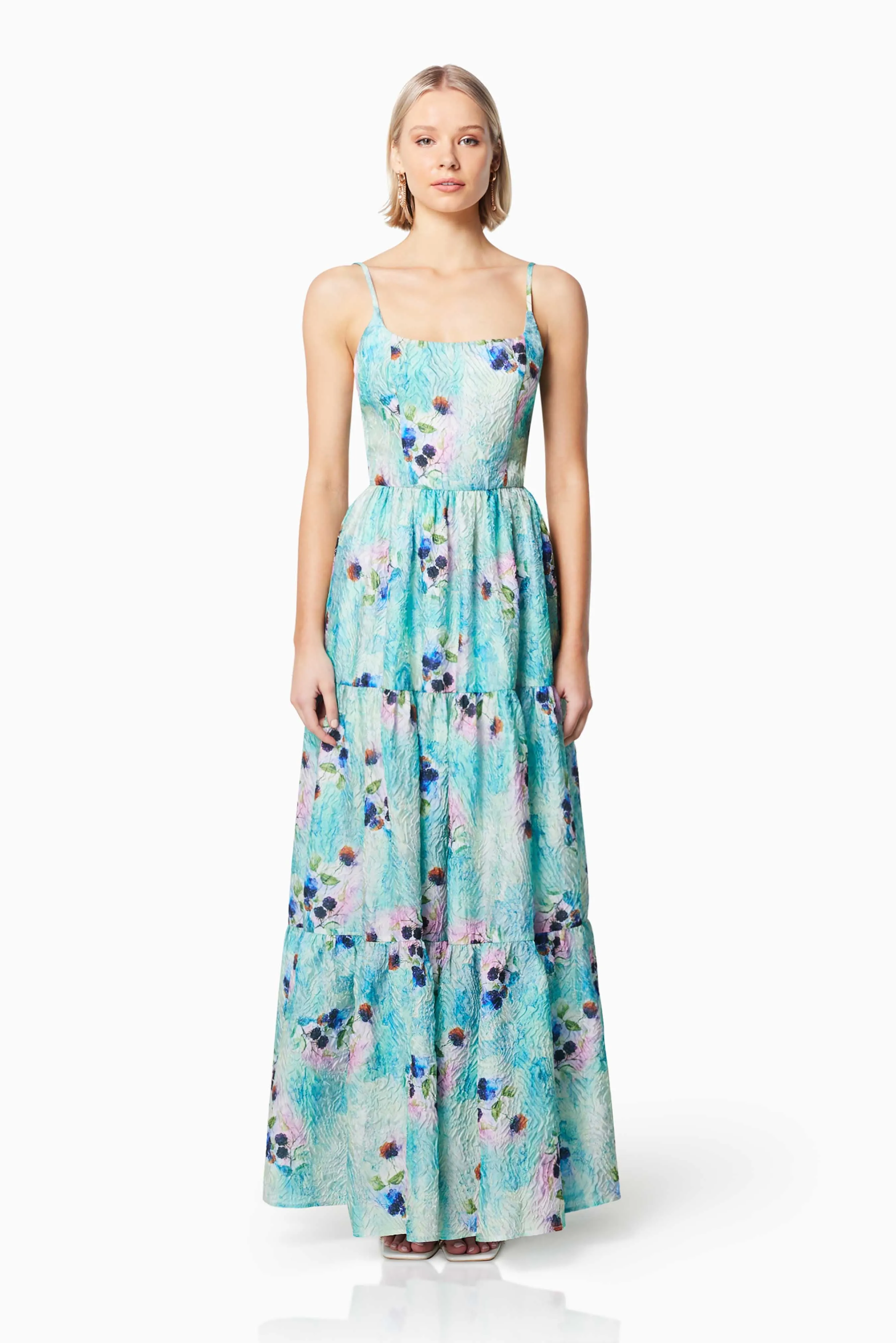 Gardenia Floral Maxi Dress in Blue sold by Elliatt