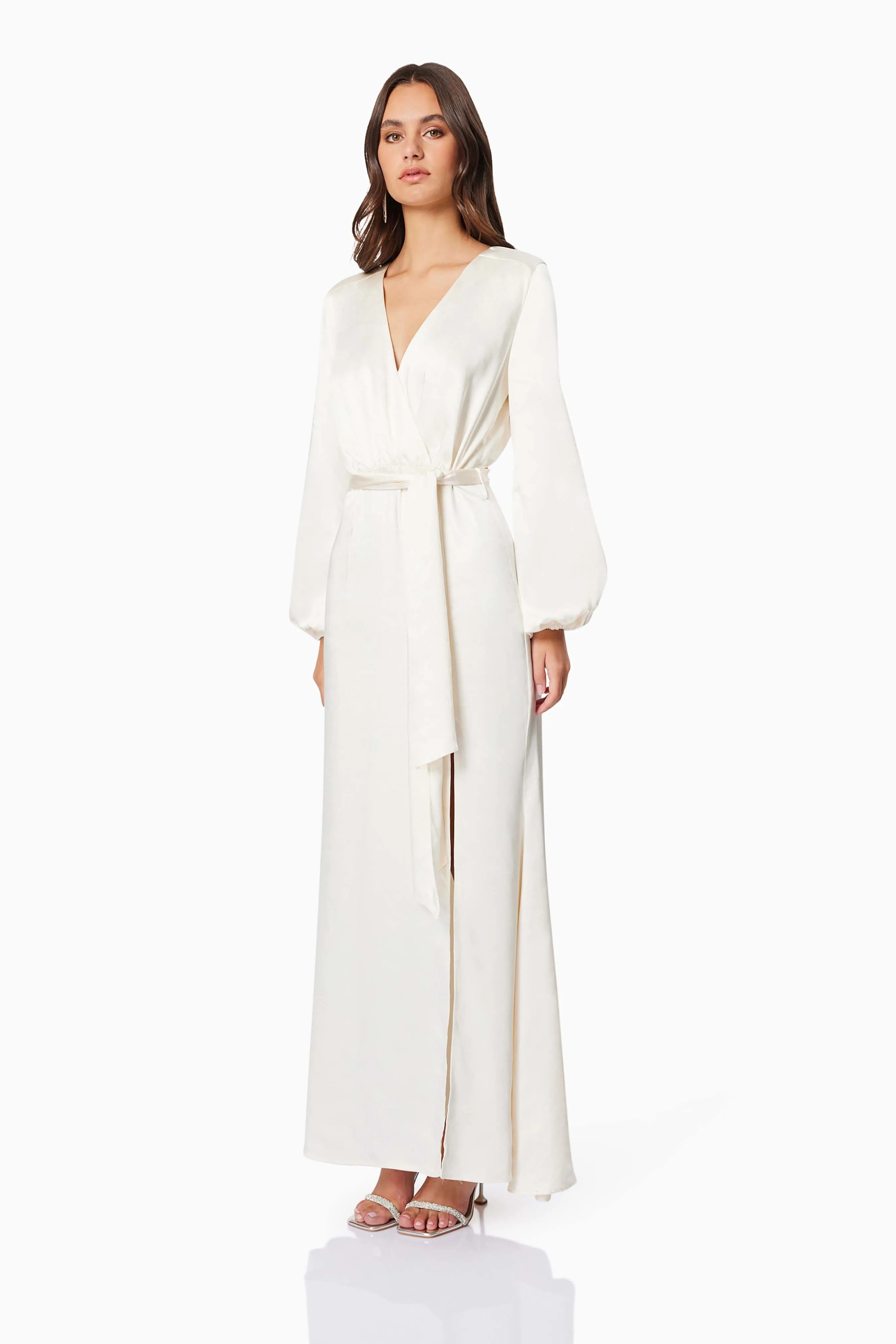 Kai V Neck Tie Maxi Dress In White sold by Elliatt product image thumbnail 3