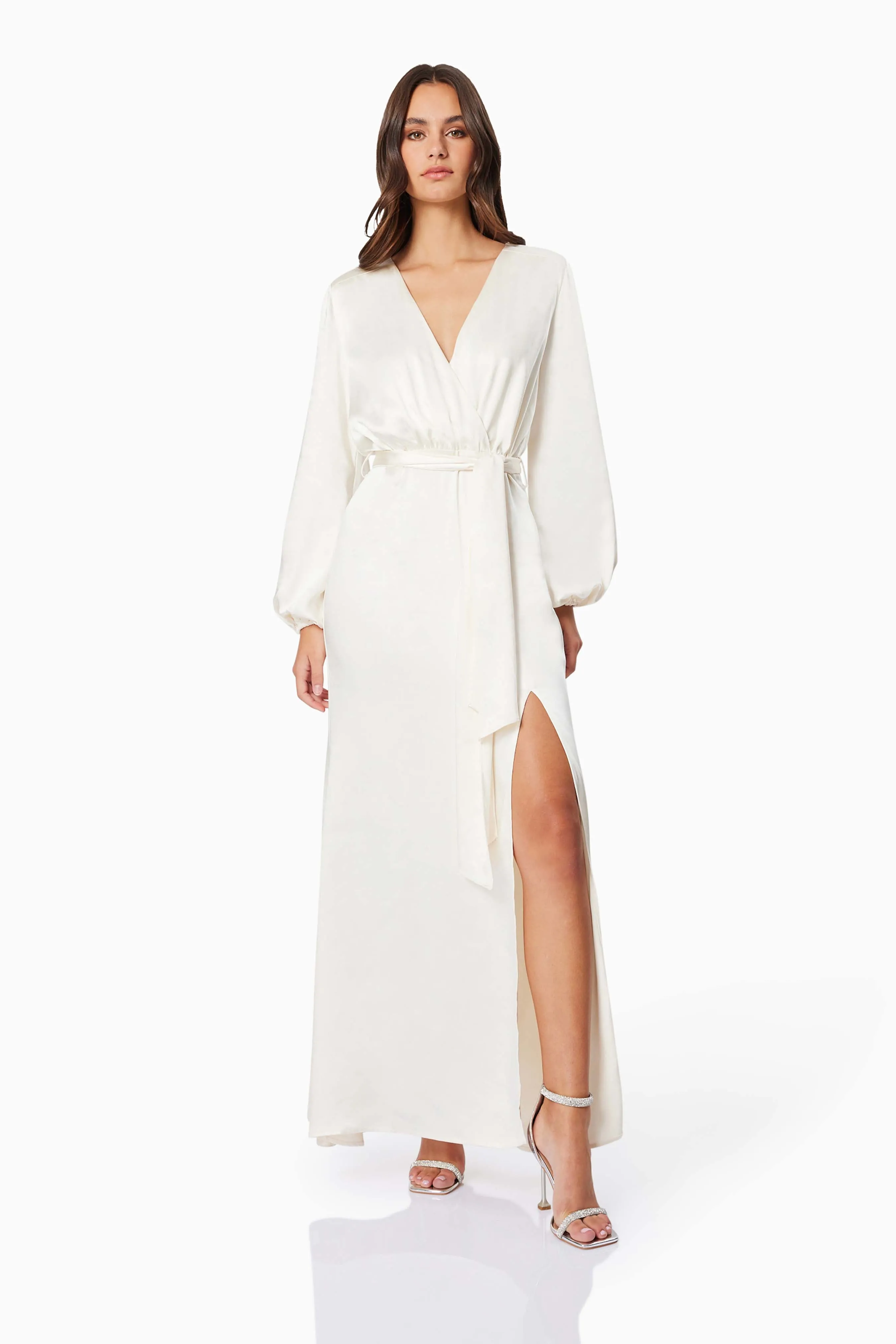 Kai V Neck Tie Maxi Dress In White sold by Elliatt product image thumbnail 4