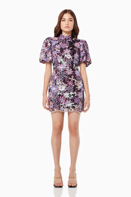 Fandango Mesh Sequin Mini Dress In Multi sold by Elliatt