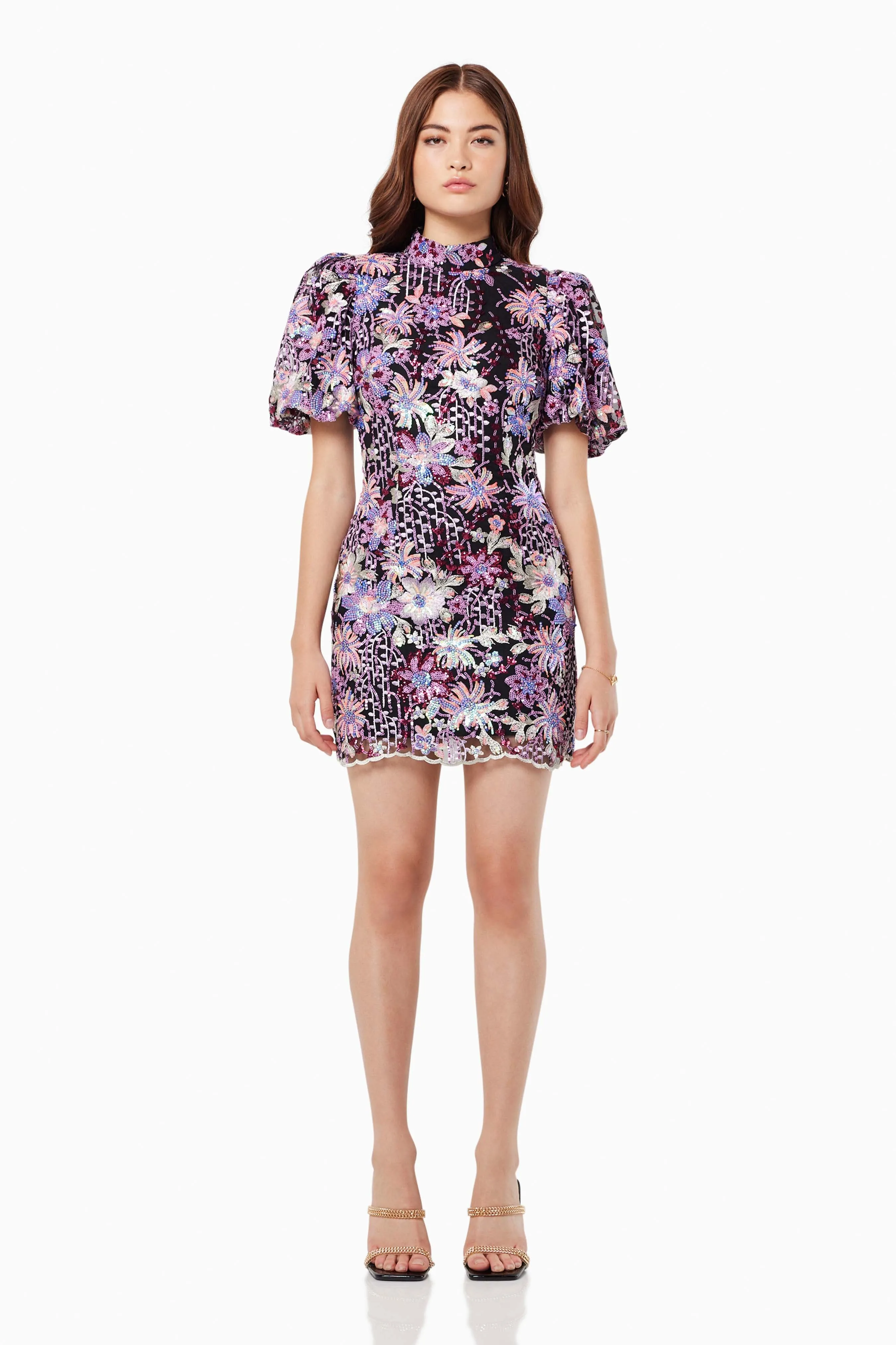 Fandango Mesh Sequin Mini Dress In Multi sold by Elliatt