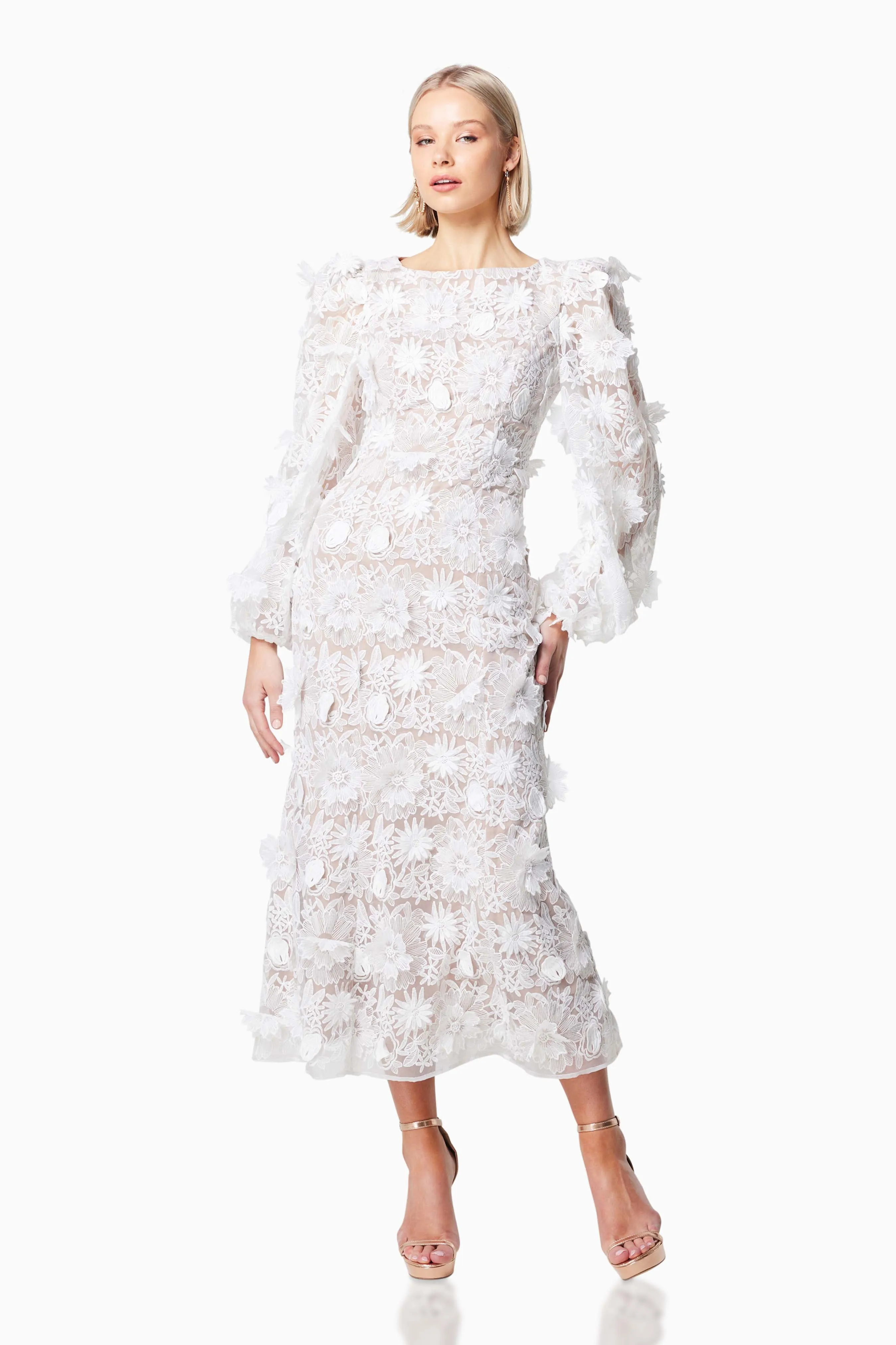 Tranquility 3D Floral Maxi Dress In White sold by Elliatt product image thumbnail 4