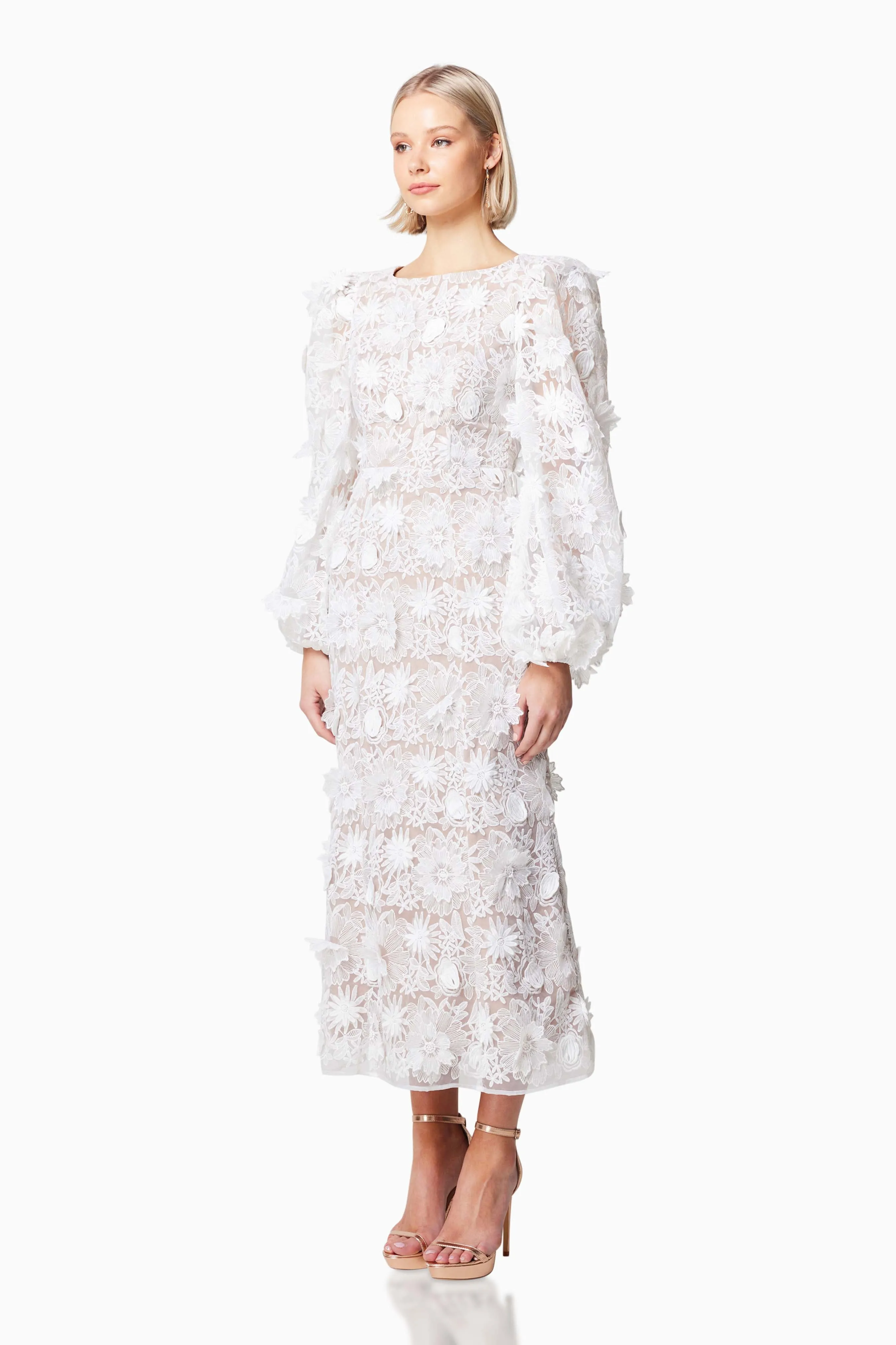 Tranquility 3D Floral Maxi Dress In White sold by Elliatt product image thumbnail 3