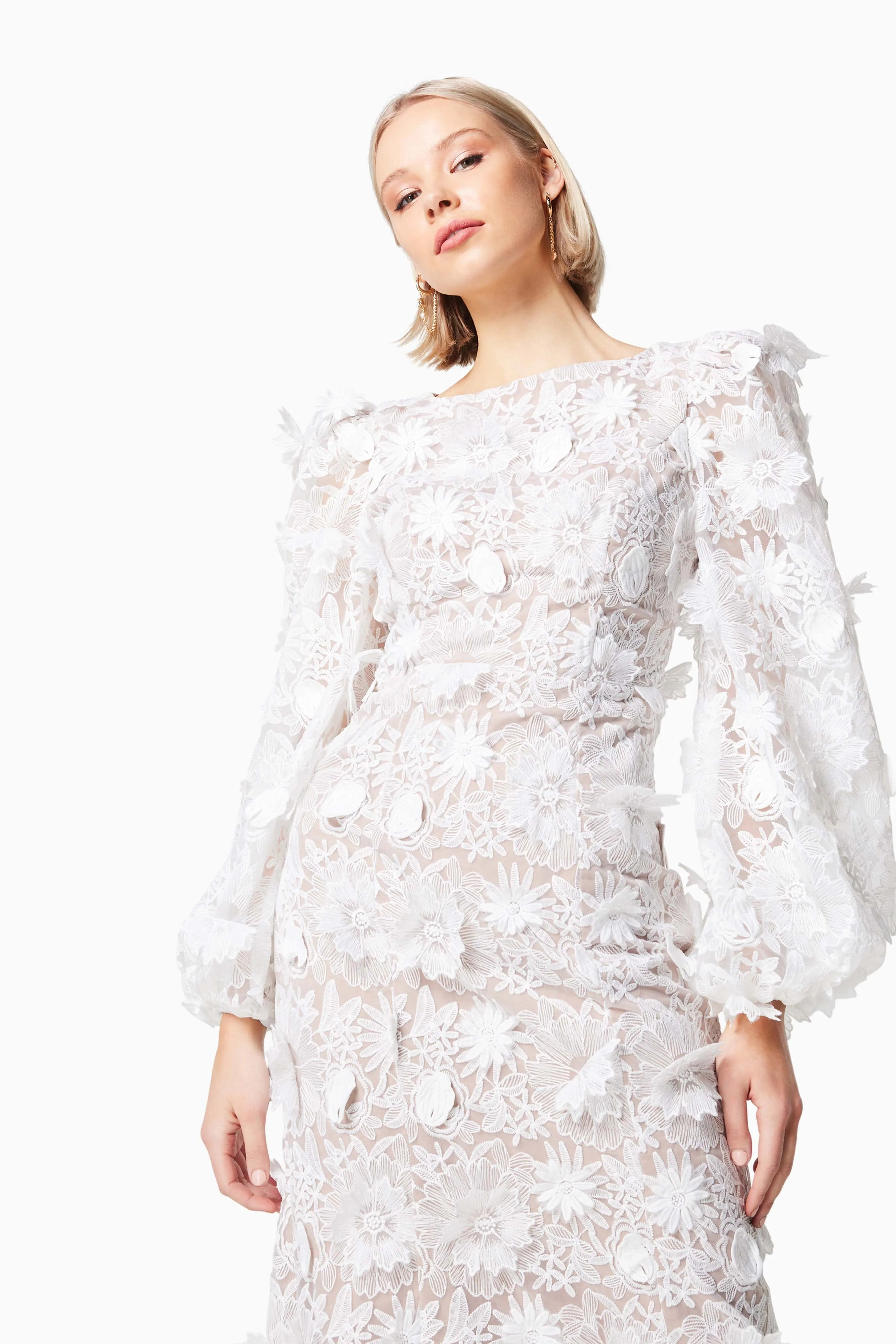 Tranquility 3D Floral Maxi Dress In White sold by Elliatt product image thumbnail 2