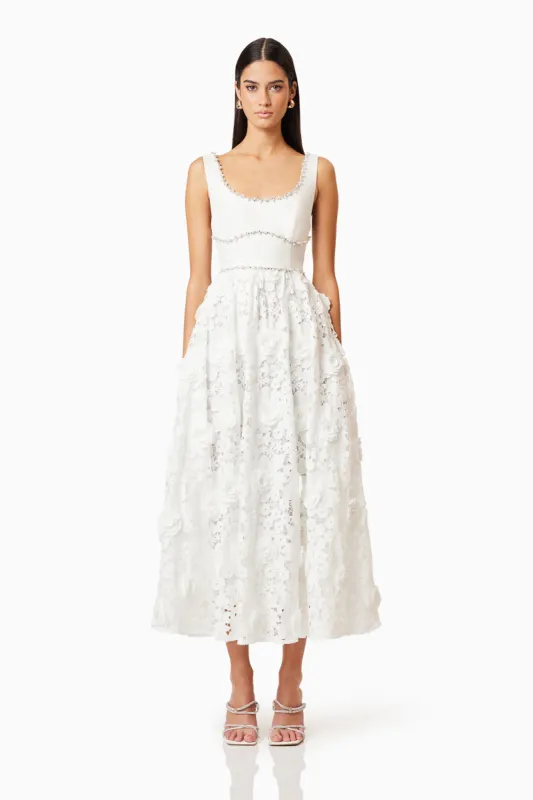 Daffodil Lace Midi Dress In White sold by Elliatt