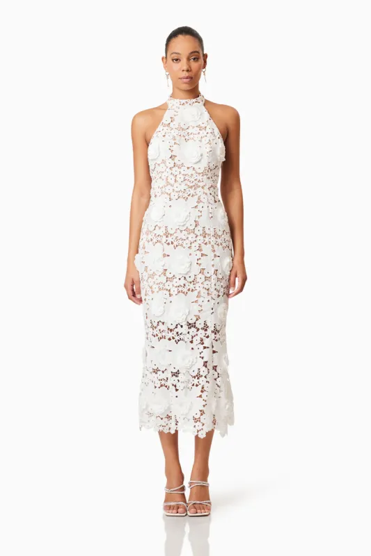 Daffodil Halter Lace Cocktail Midi Dress In White sold by Elliatt