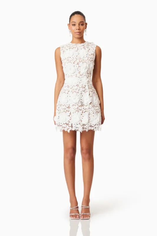 Daffodil Lace Mini Dress In White sold by Elliatt