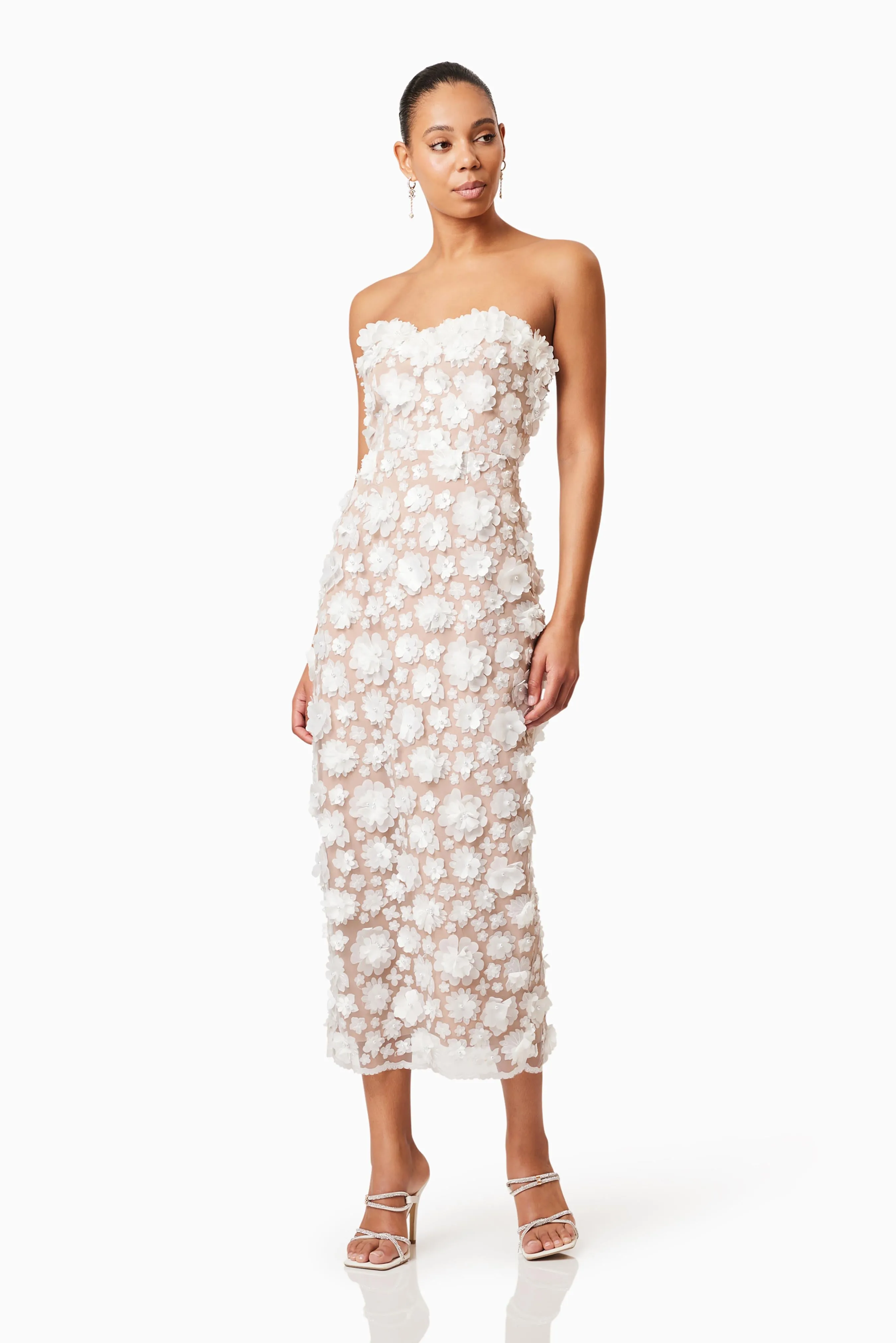 Bluebell Strapless 3D Midi Dress in White sold by Elliatt product image thumbnail 3