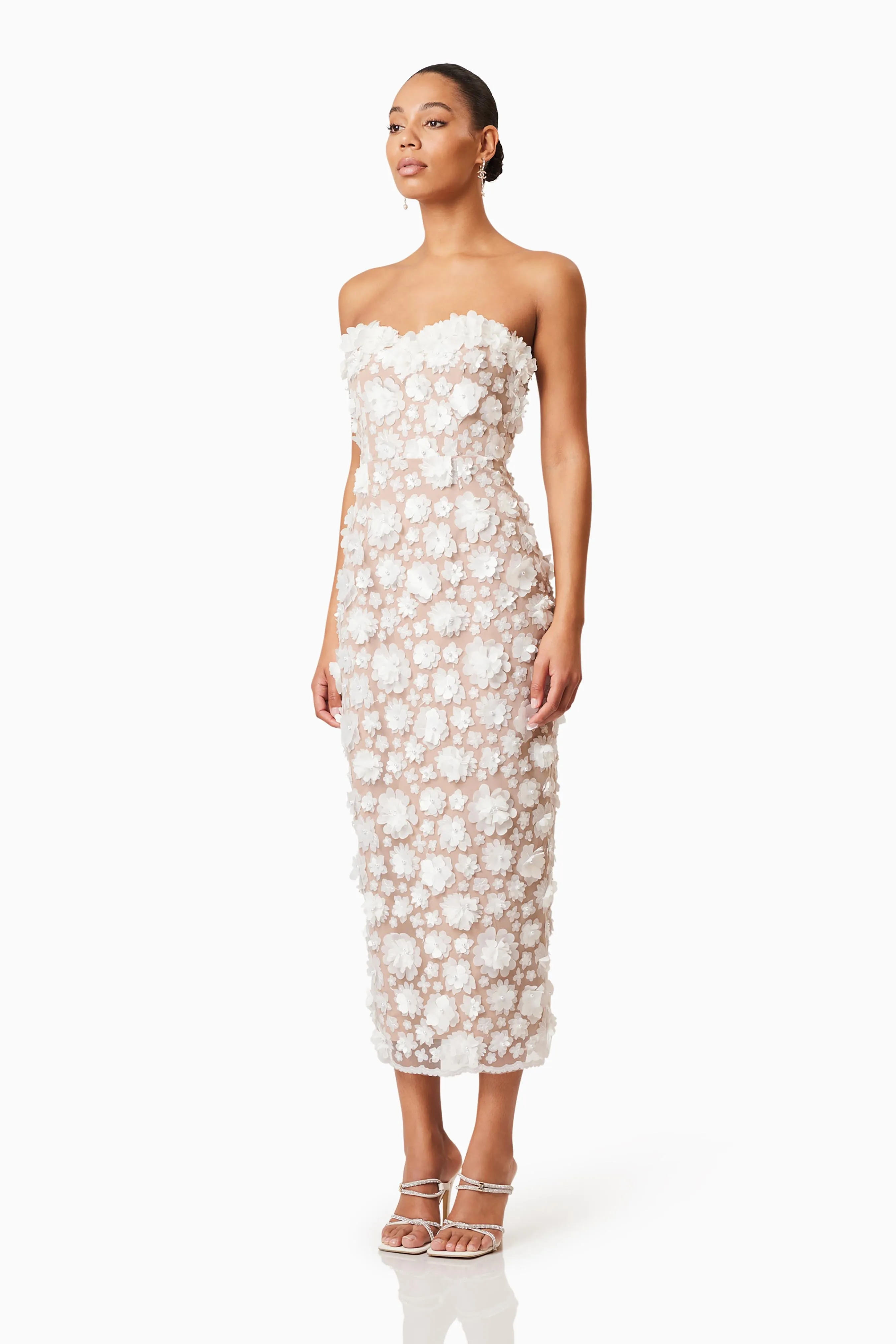 Bluebell Strapless 3D Midi Dress in White sold by Elliatt product image thumbnail 2