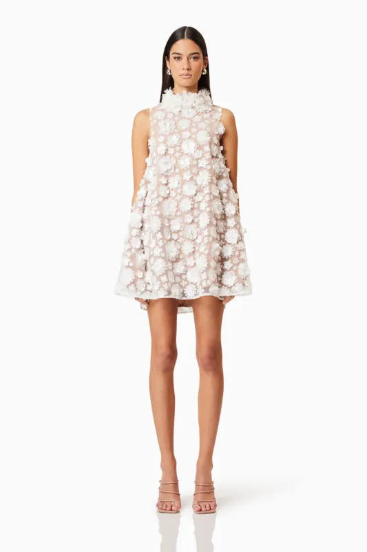 Bluebell High Neck Trapeze Mini Dress in White sold by Elliatt