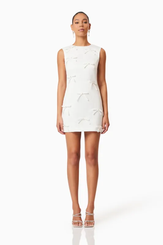 Rose Bow Shift Dress in White sold by Elliatt