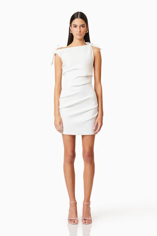 Kimberly Tie Mini Dress in White sold by Elliatt