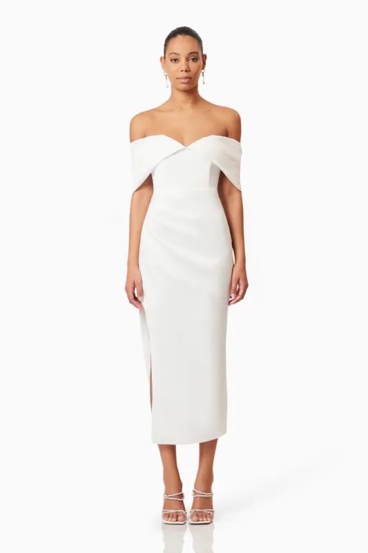 Rose Off The Shoulder Midi Dress In White sold by Elliatt