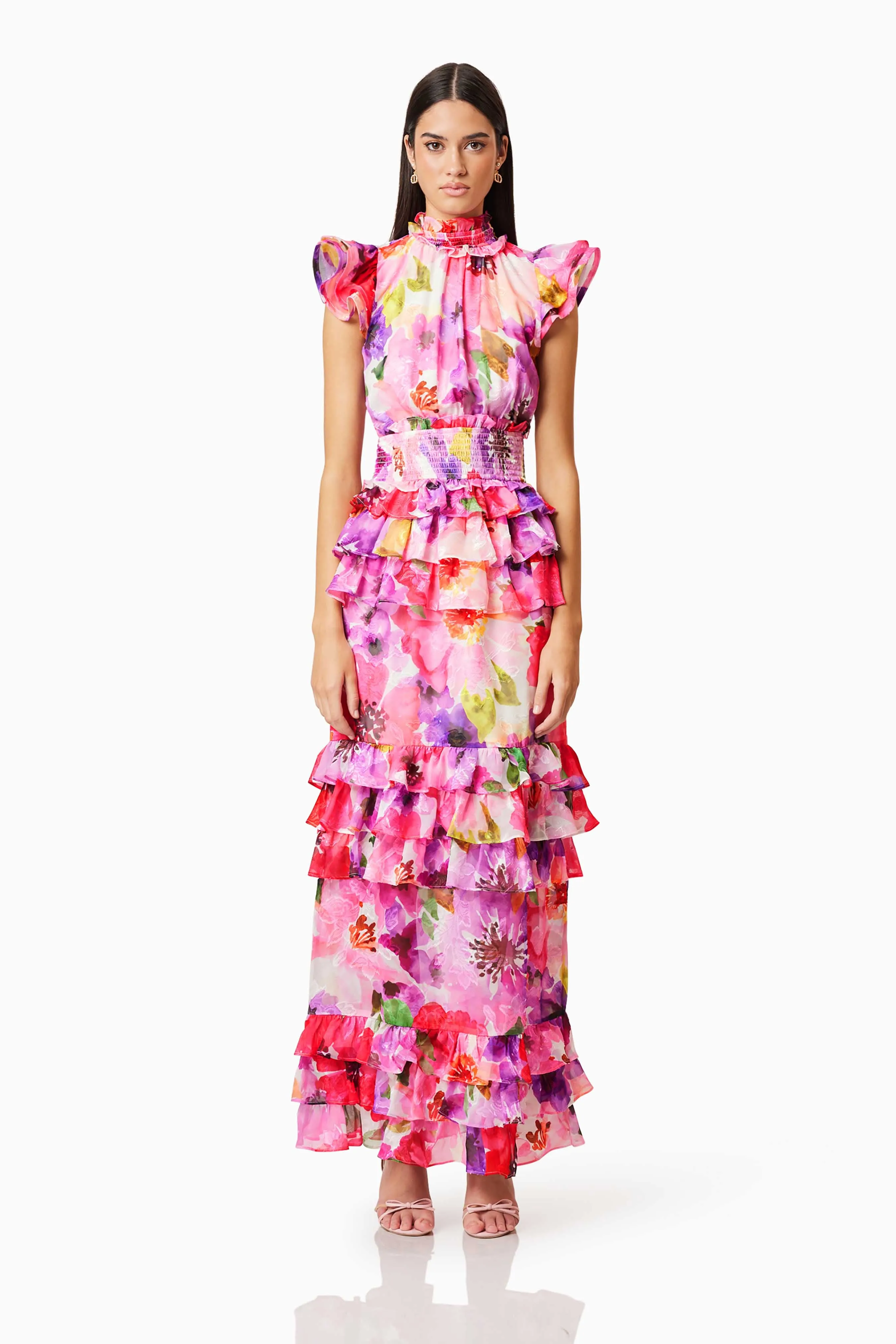 Darra Ruffled Maxi Dress In Floral sold by Elliatt