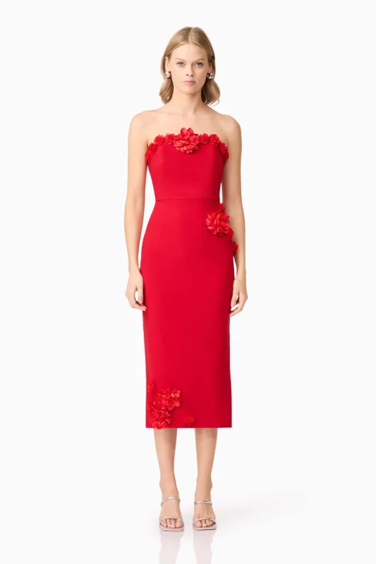 Keahna Floral Midi Dress In Red made by Elliatt