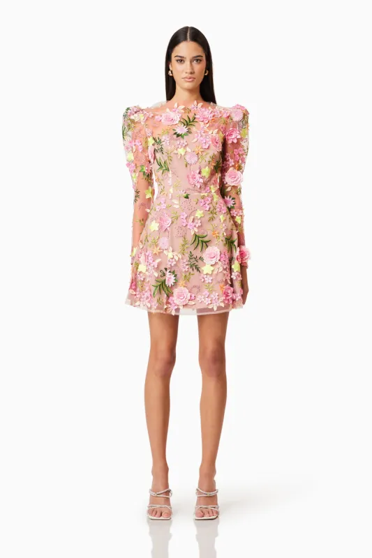 Aella A-line Floral Mini Dress In Pink sold by Elliatt