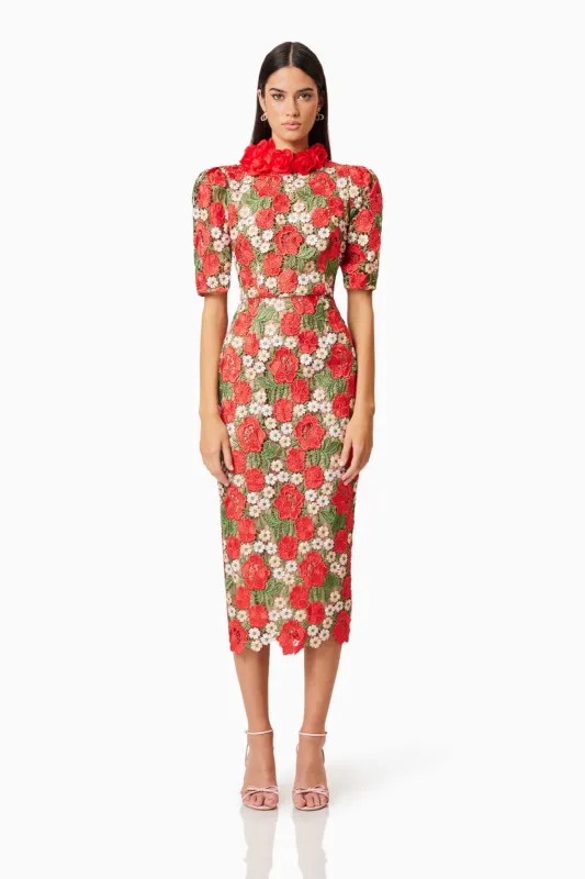 Roselyn Cocktail Midi Dress in Red sold by Elliatt