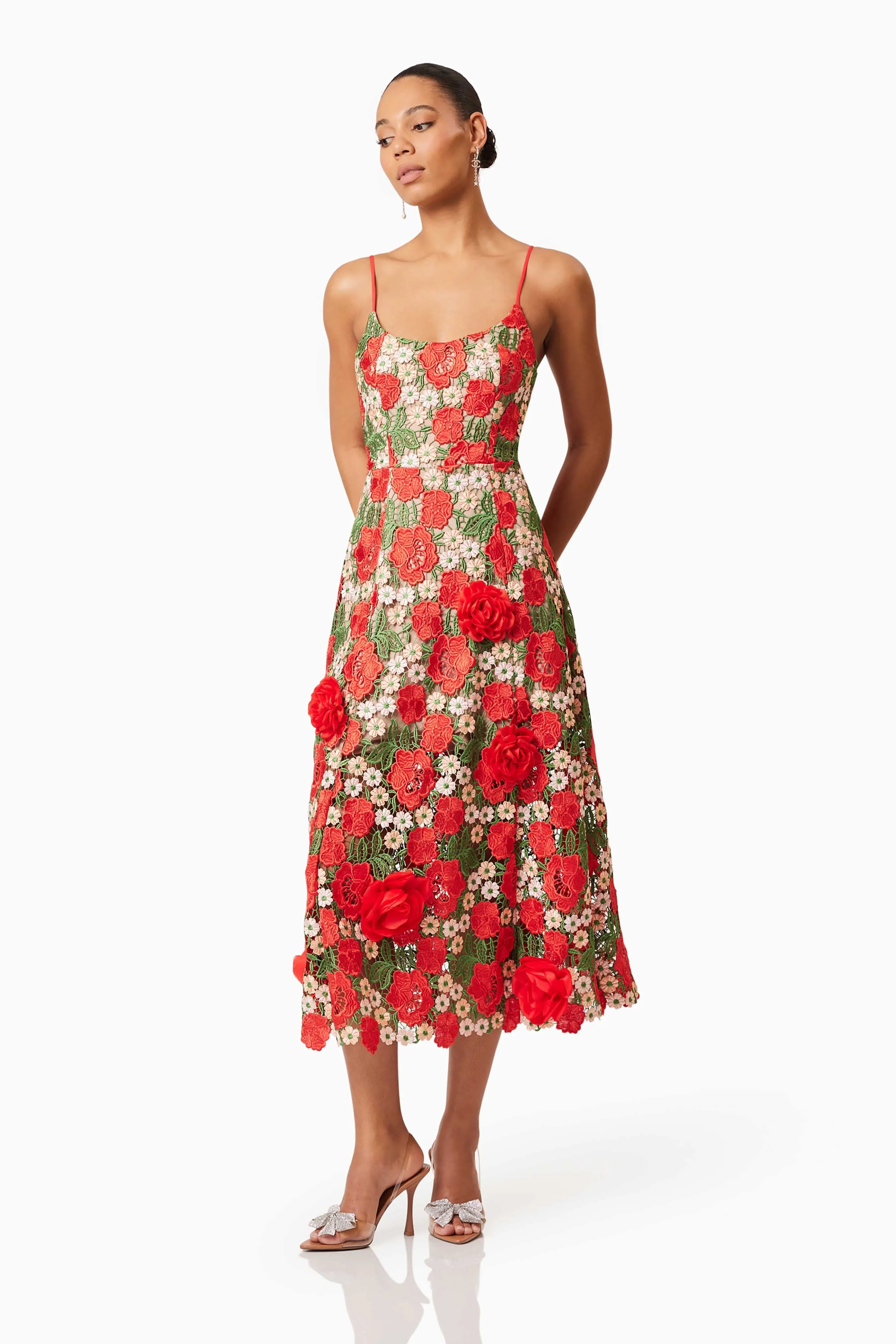 Roselyn Embroidered Midi Dress In Red sold by Elliatt product image thumbnail 3