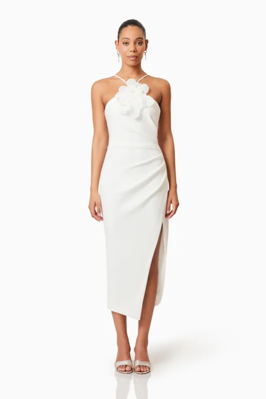 Janelle 3D Midi Dress In White made by Elliatt