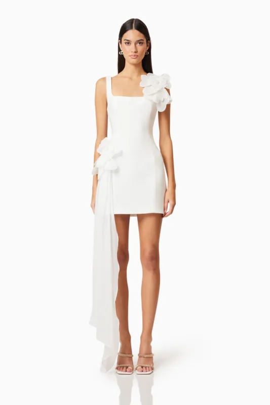 Janelle Party Mini Dress In White sold by Elliatt