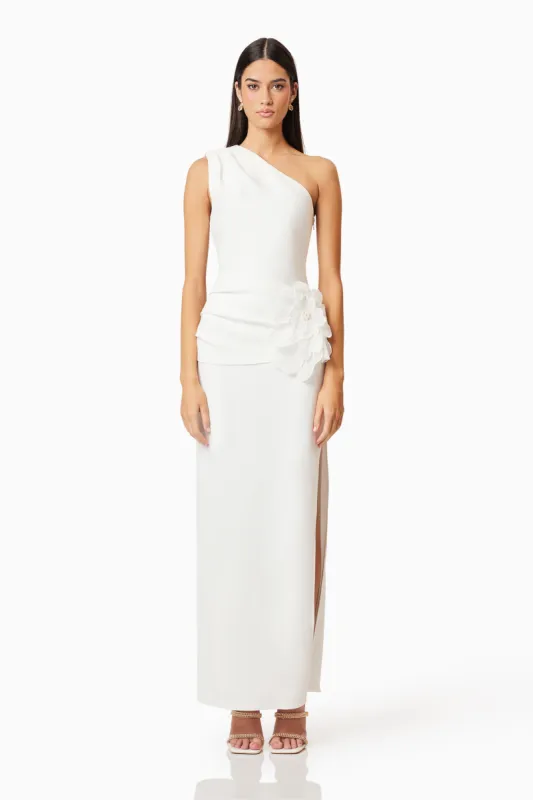 Janelle One Shoulder Gown In White made by Elliatt