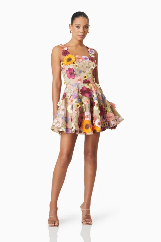 Moana Floral Embellished Mini Dress in Pink sold by Elliatt