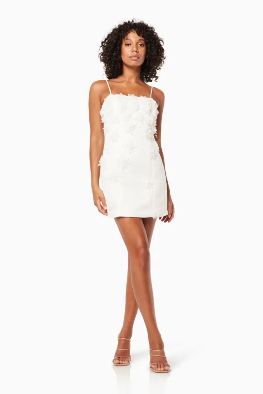 Sutton 3D Floral Mini Dress in White sold by Elliatt