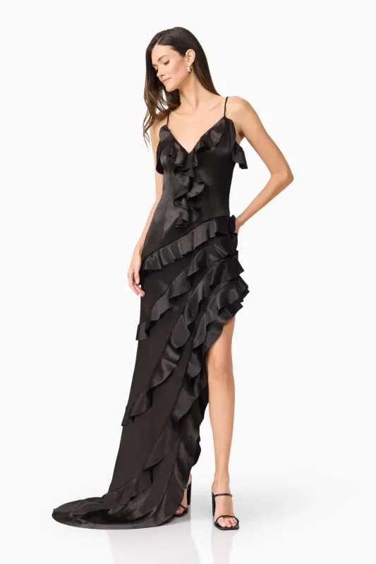 Kyla Asymmetrical Maxi Dress In Black sold by Elliatt