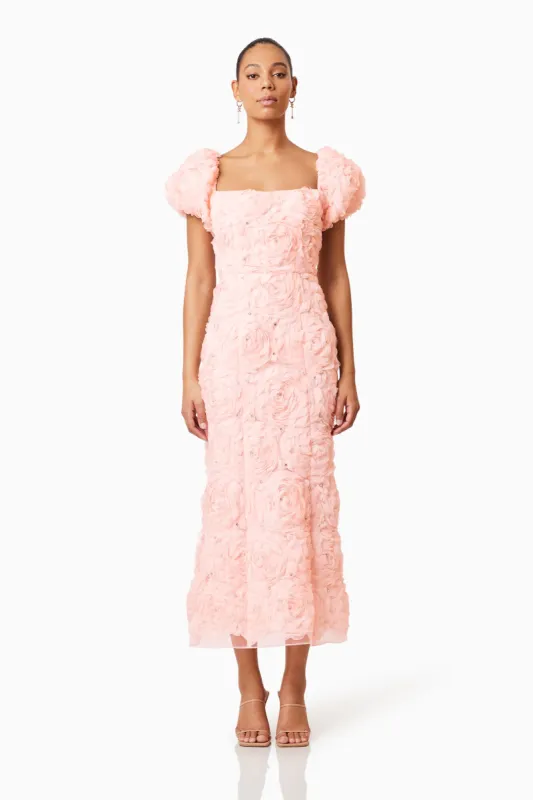 Rosella 3D Midi Dress in Pink sold by Elliatt