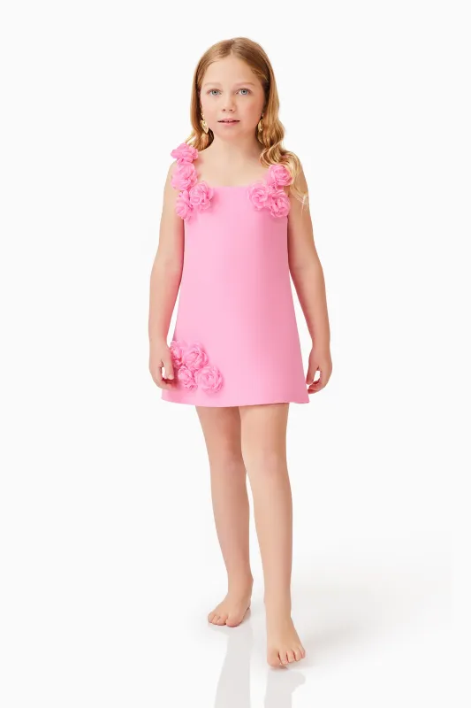 Trompe 3D Floral Girls Dress in Pink sold by Elliatt