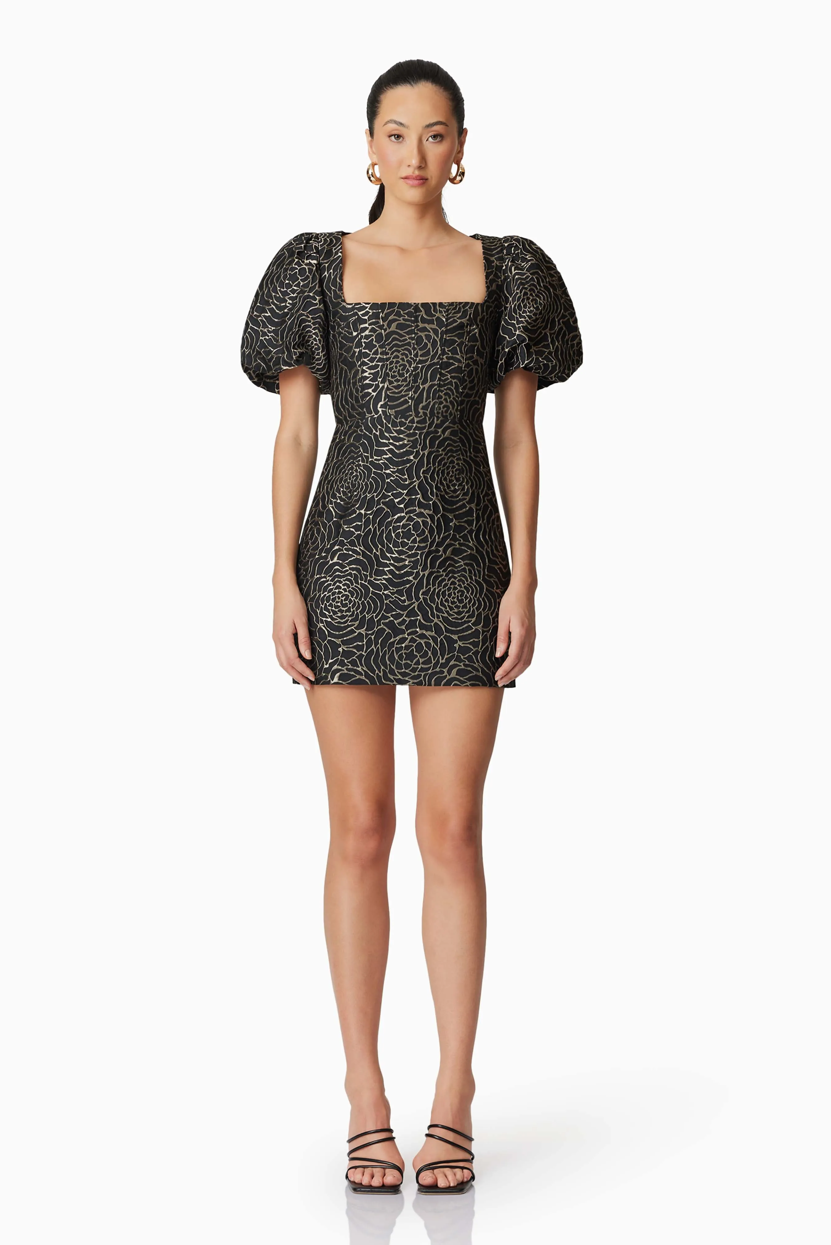 Deanna Puff Sleeve Mini Dress in Black sold by Elliatt
