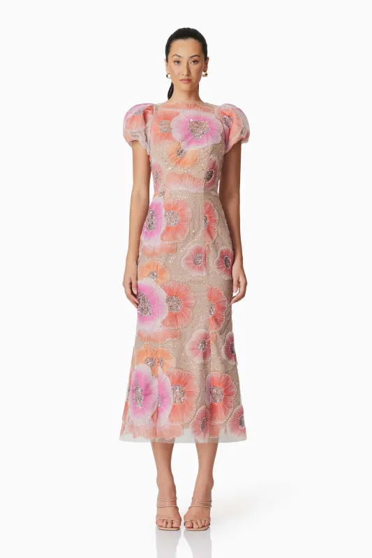 Brittany Floral Midi Dress in Pink sold by Elliatt