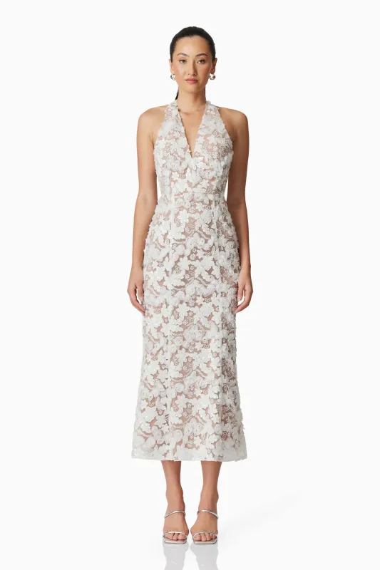 Vonni Halter Maxi Dress in White sold by Elliatt