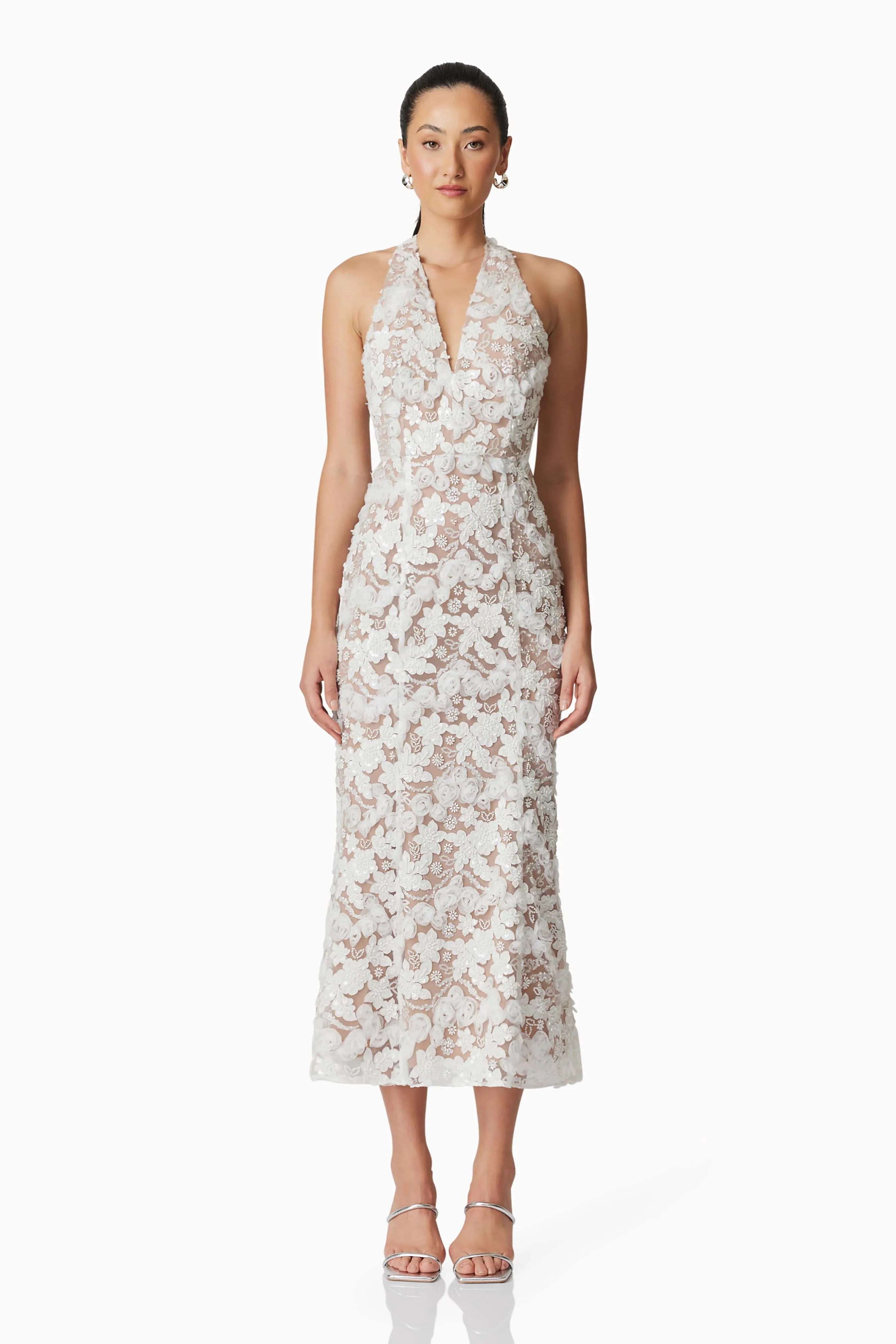 Vonni Halter Maxi Dress in White sold by Elliatt