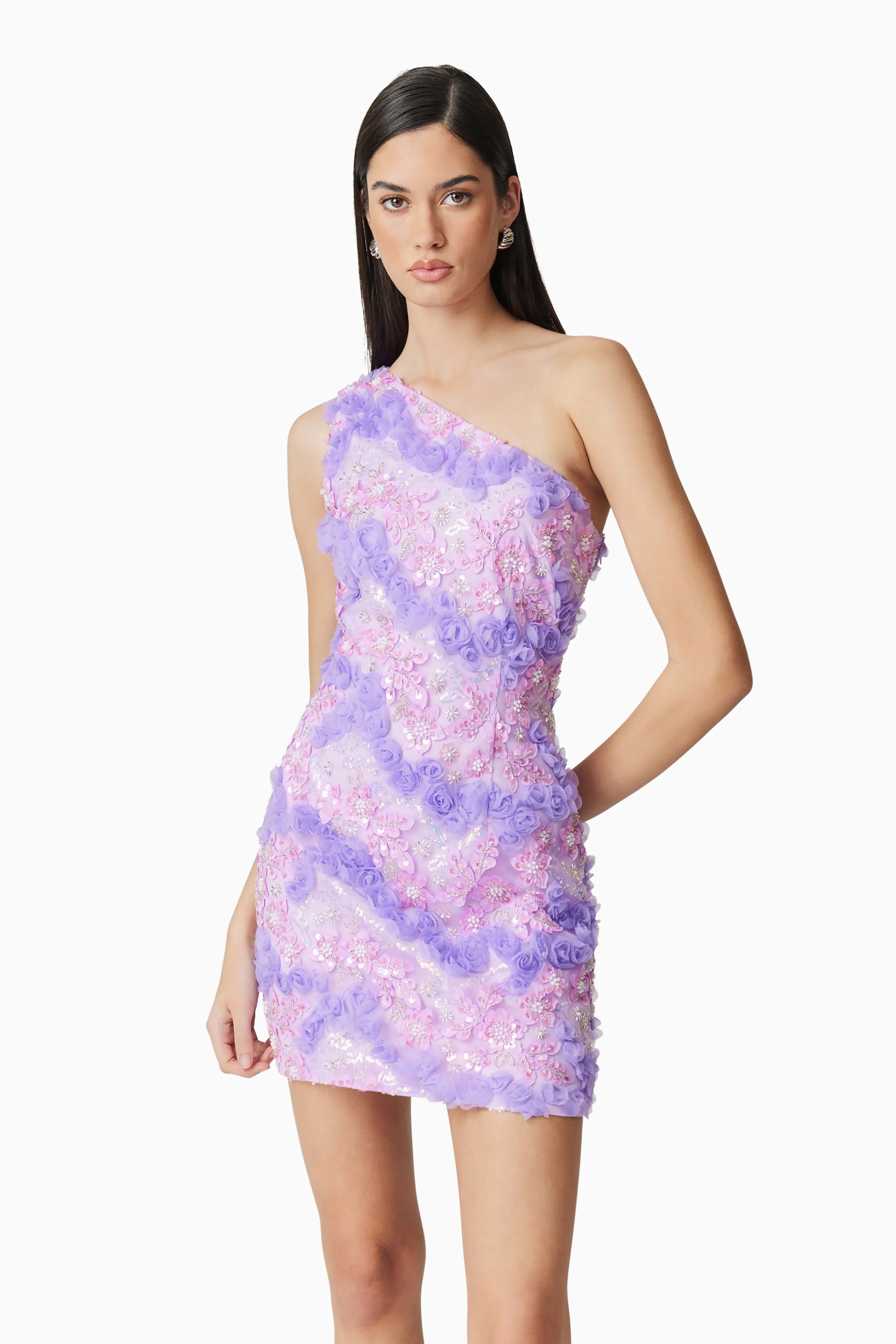 Vonni One Shoulder Mini Dress in Purple sold by Elliatt product image thumbnail 5