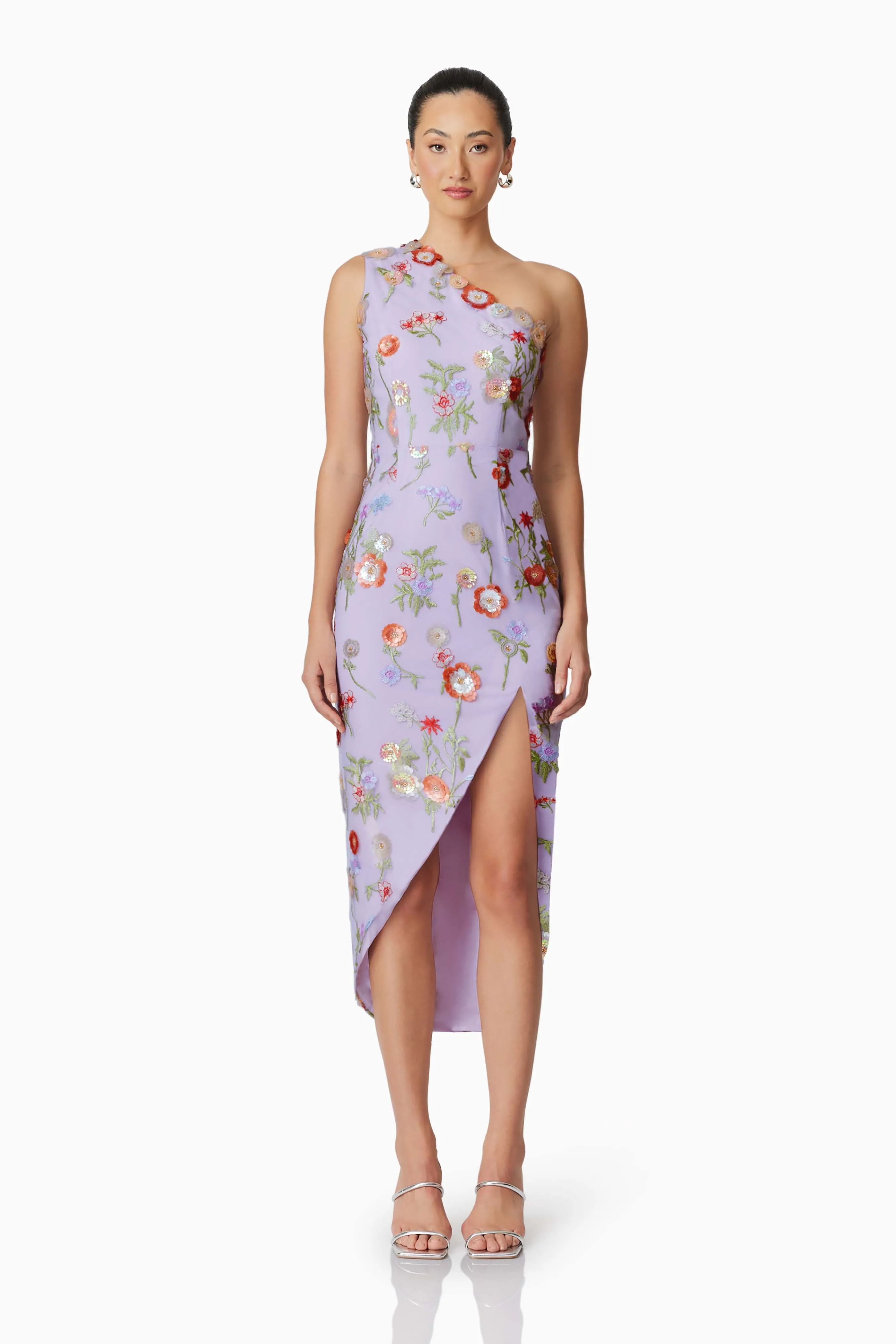 Naya One Shoulder Midi Dress in Purple sold by Elliatt